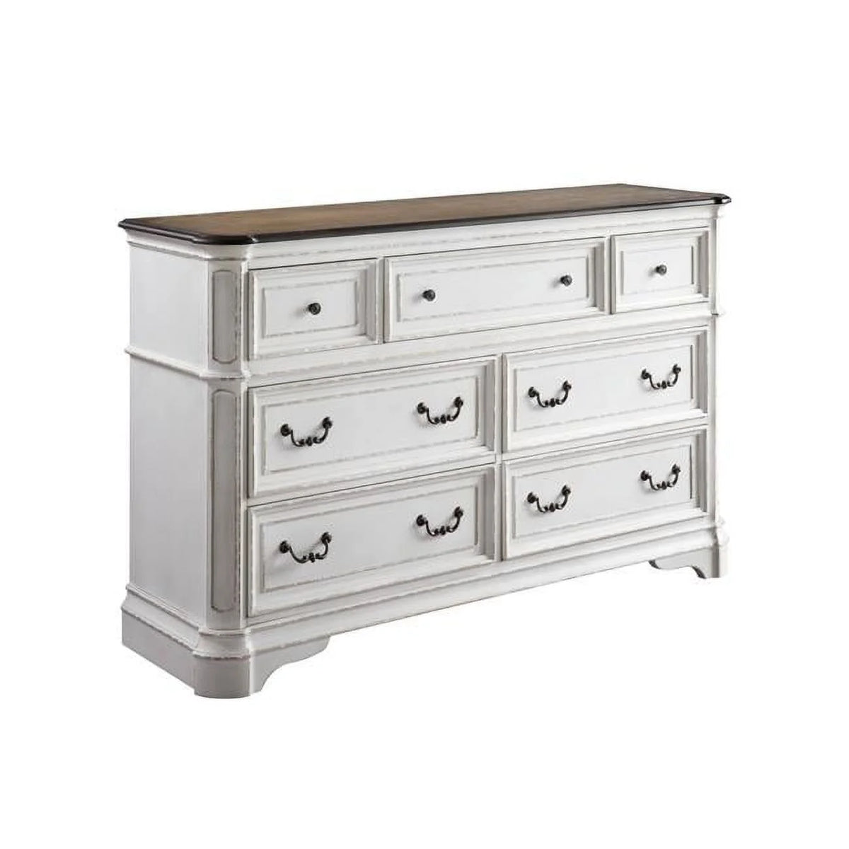 Antique White & Oak Solid Wood Seven Drawers Triple Dresser K97908