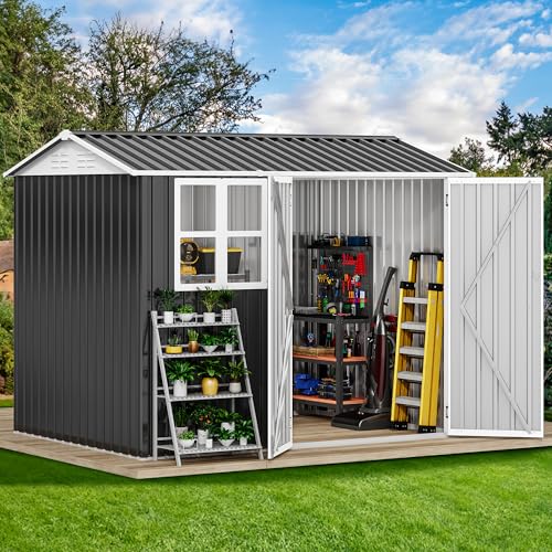 8x6ft Steel Storage Shed with Window and Lockable Doors D731