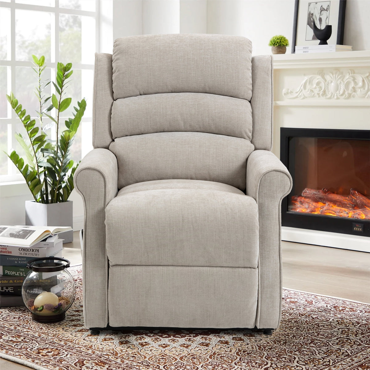 Beige Chenille Knit Power Lift Recliner Chair S822092