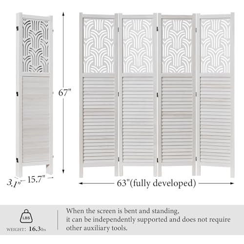 5.6 Ft Wood Carved Folding Room Divider 6 Panel Gray L5206