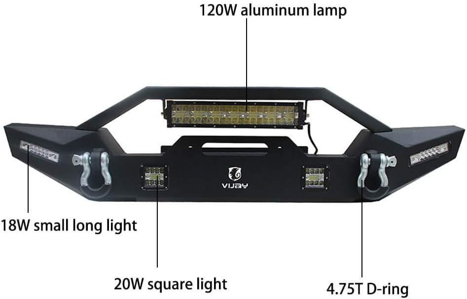 Front and Rear Bumper with Textured Black LED Lights Winch Plate Tire Carrier C264187