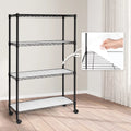 Black 4-Tier Adjustable Metal Wire Shelving Unit with Wheels Z981