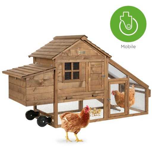 70In Mobile Fir Wood Chicken Coop Tractor Hen House with Wheels Y9580