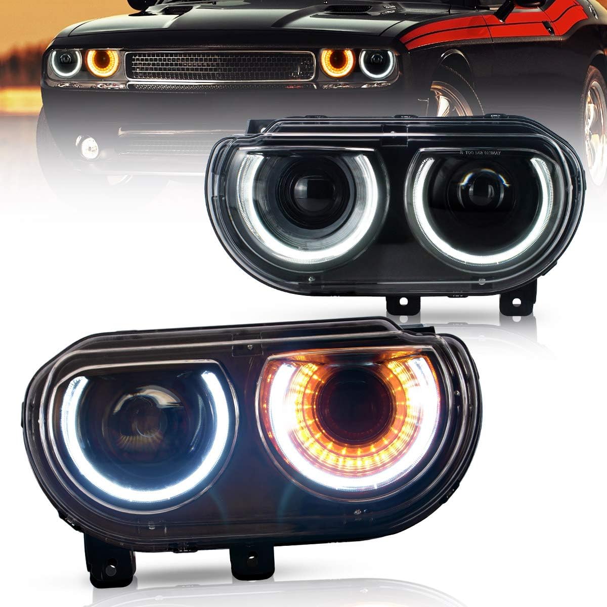 RGB Led Headlights with Sequential Indicator Halo and Colorful Halo DRL K544