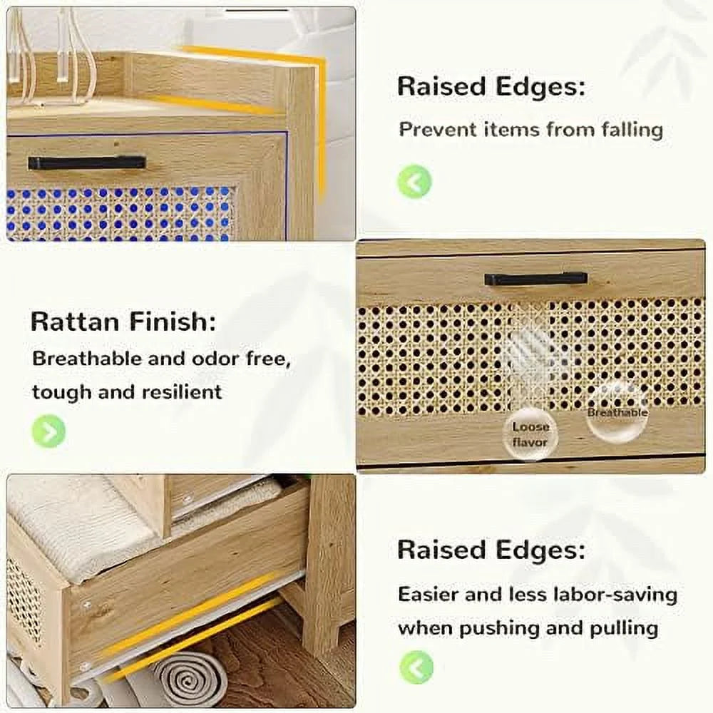 Rattan 6 Drawer Wood Dresser with LED Lights I2003