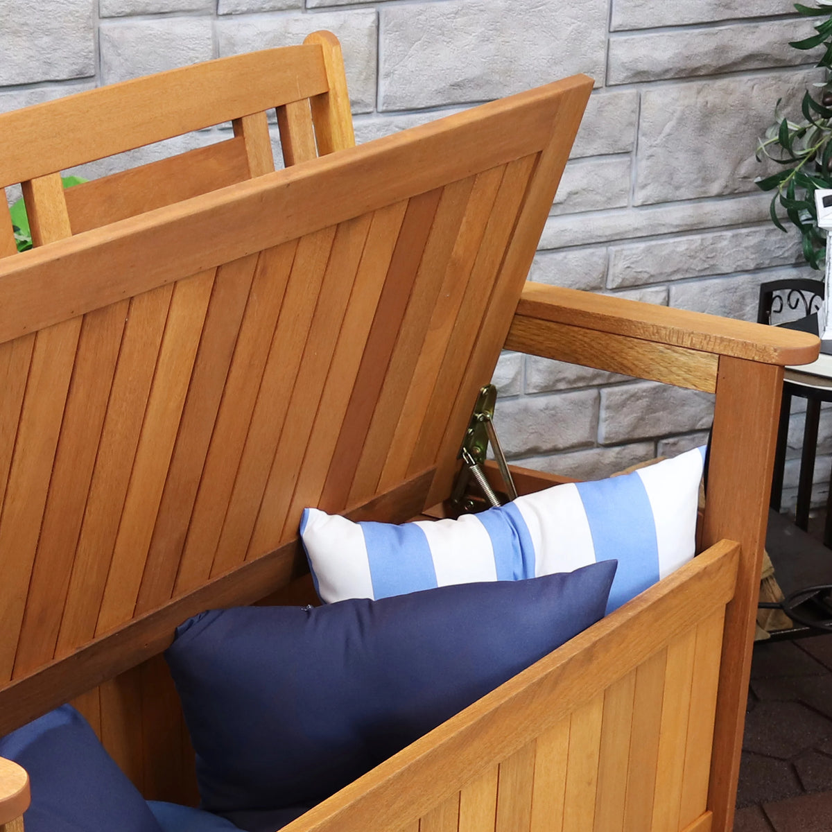 Meranti Wood 2-Person Garden Storage Bench L369