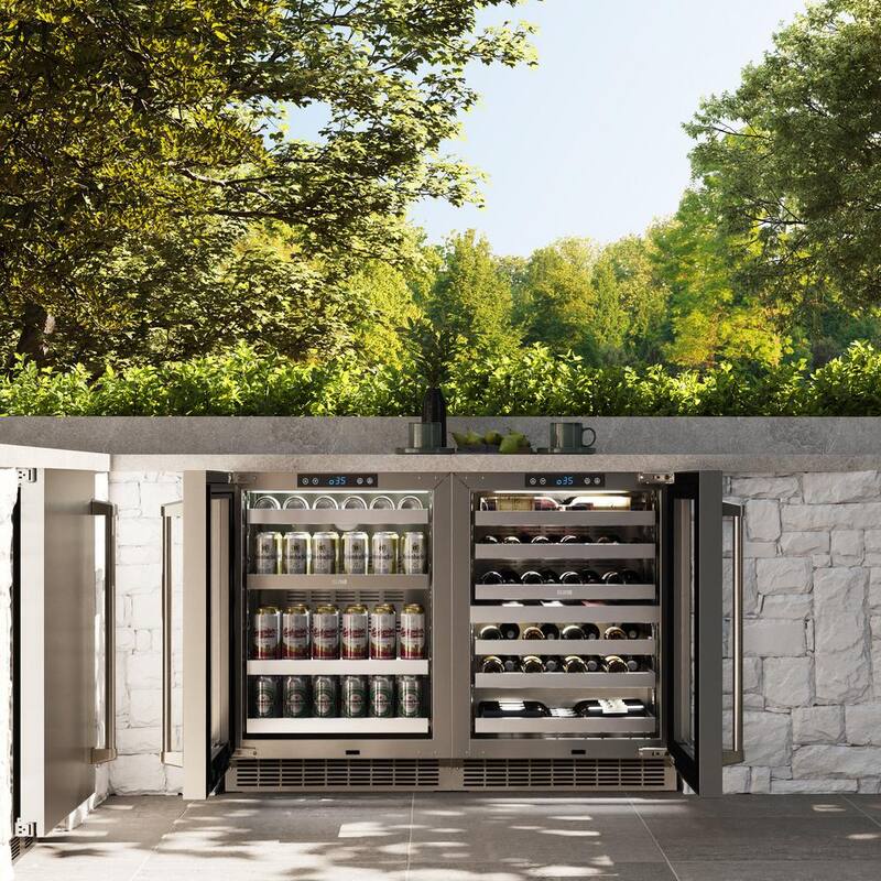 24 in. Single Zone 151-Can Beverage Fridge with Glass Door in Stainless Steel Q394126