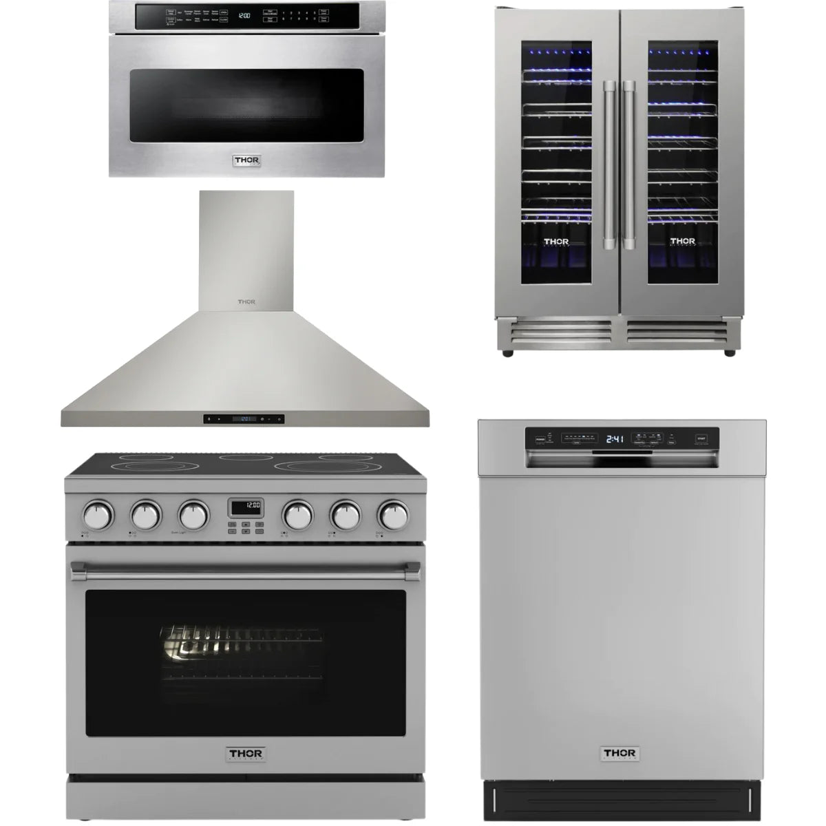 36 Electric Range, Range Hood, Dishwasher, Microwave and Wine Cooler R271561