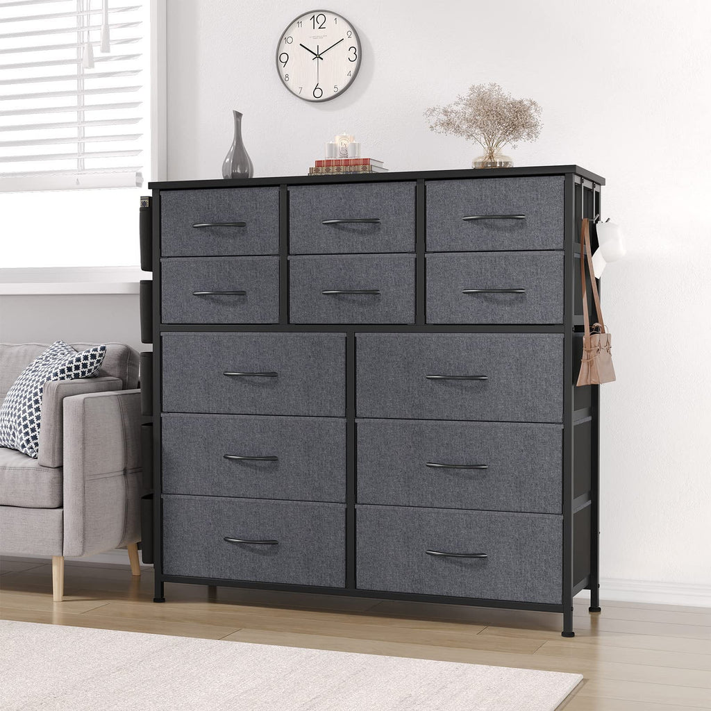 12 Drawer Fabric Dresser with Wood Tabletop B5452