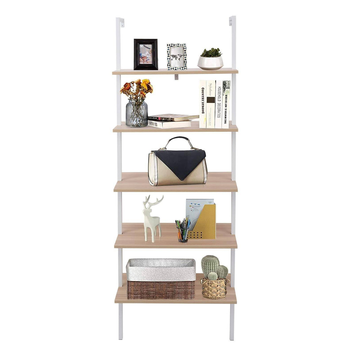 5-Tier Wood Ladder Bookcase with Metal Frame S10238