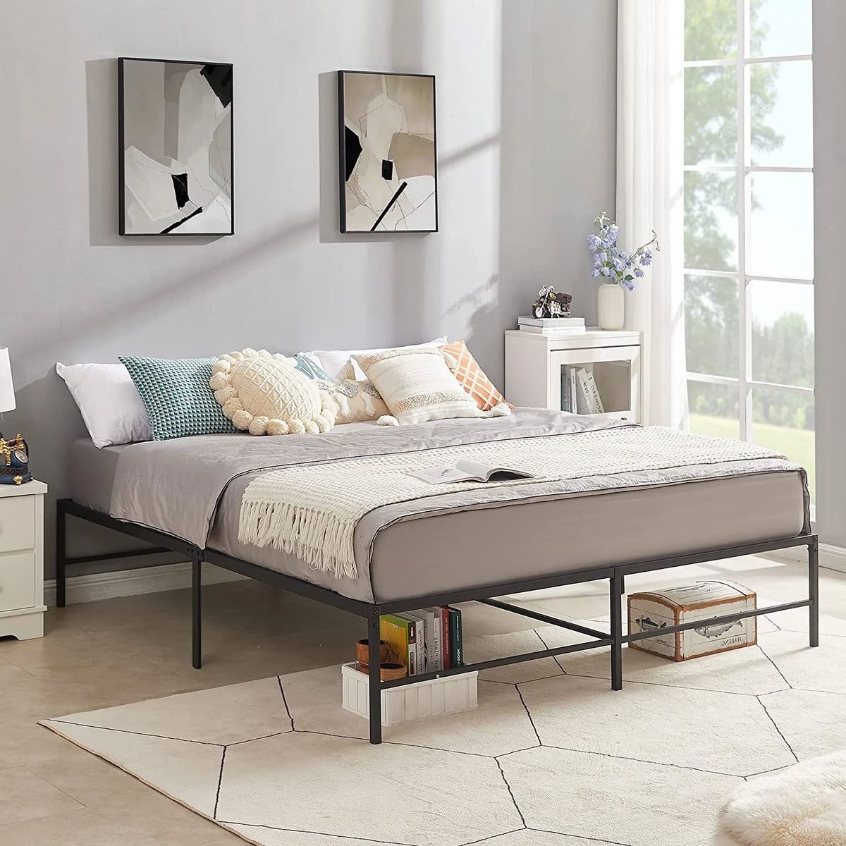 16 Metal Platform Tall Bed Frame King Size O692