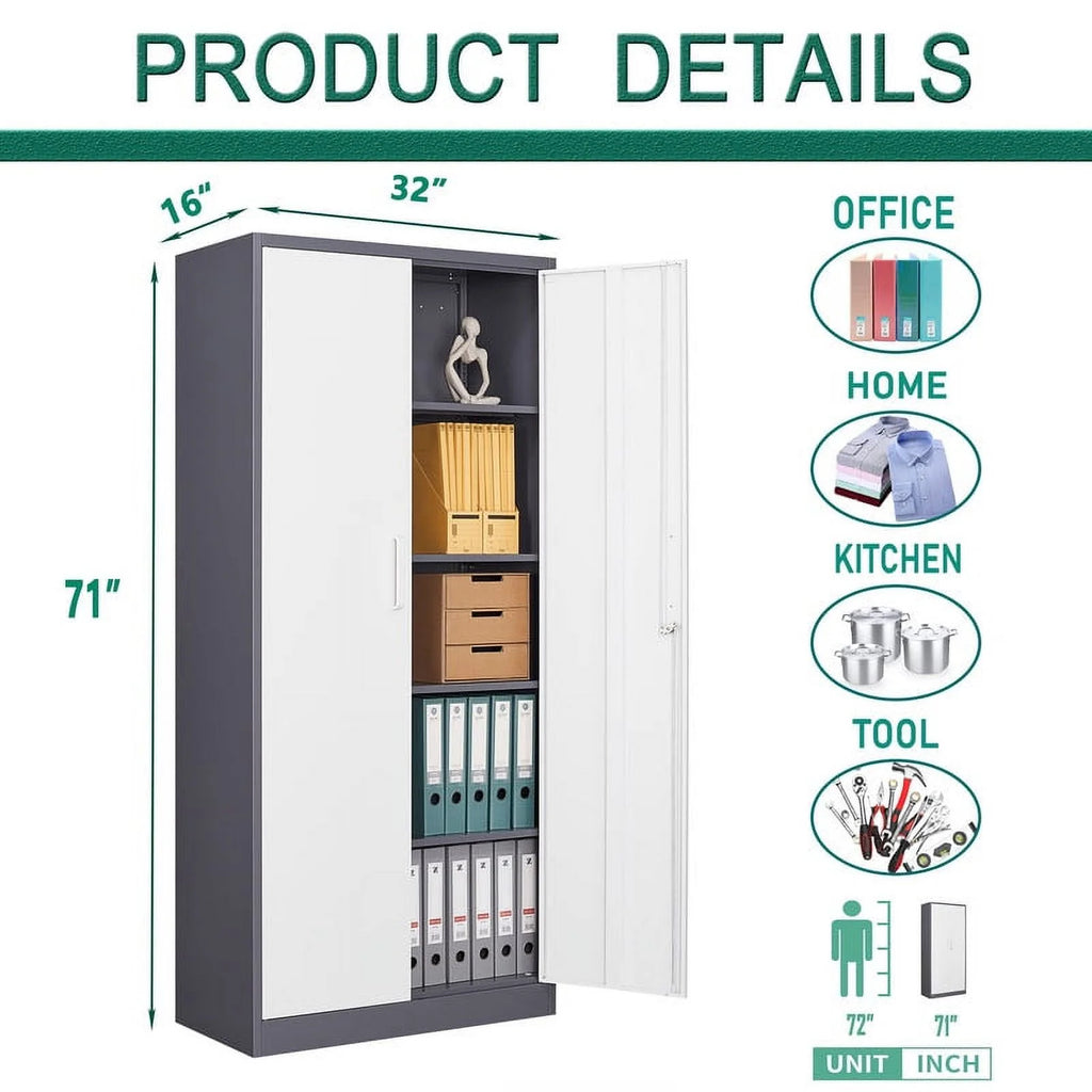 71" Black Metal Storage Cabinet with 4 Adjustable Shelves V12431