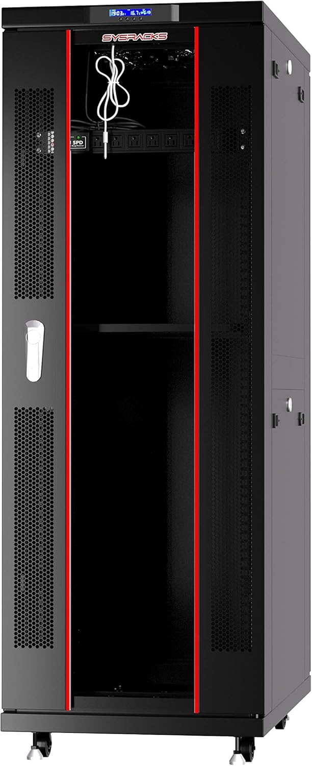 42U Locking Server Rack Cabinet on Wheels with Shelf and Cooling Fan S17255