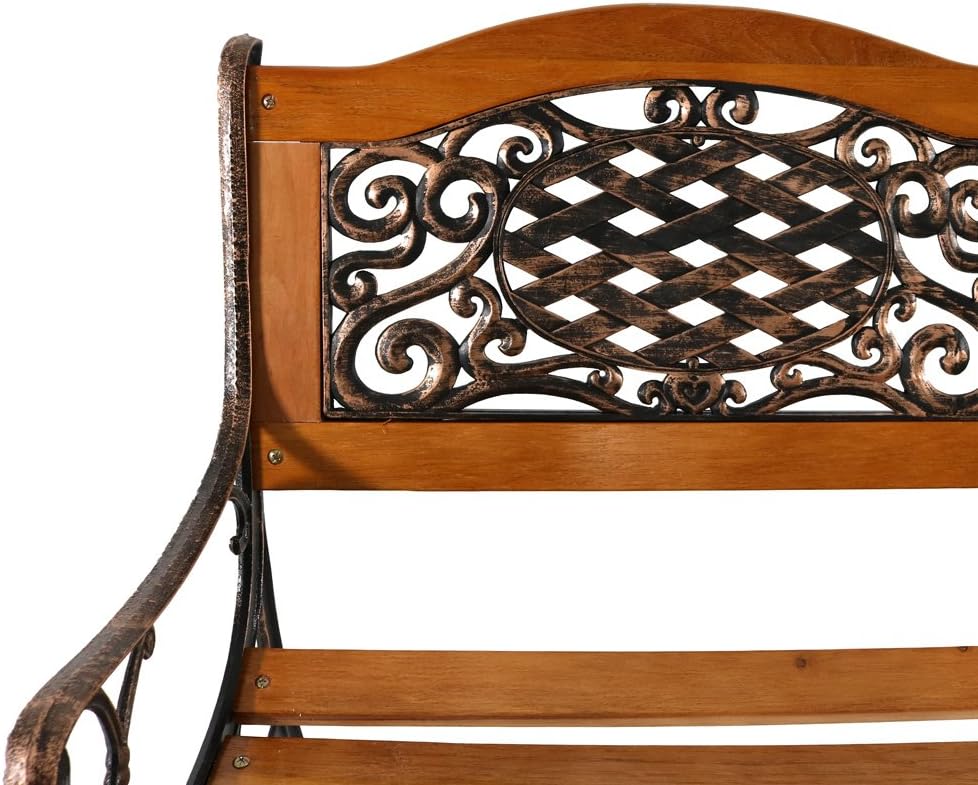 2-Person Cast Iron and Wood Garden Bench P732493