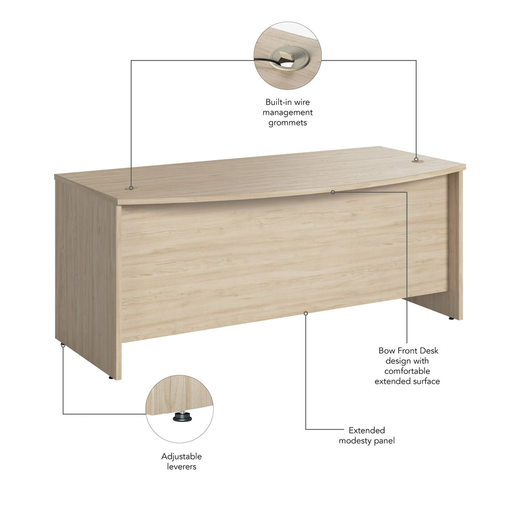 72W x 36D Bow Front Desk in Natural Elm Engineered Wood Q27760
