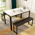 3 Pieces Faux Marble Top Table and 2 PU Leather Upholstered Benches W827