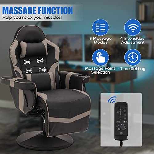 Black Grey Gaming Chair with Footrest and Massage K134118