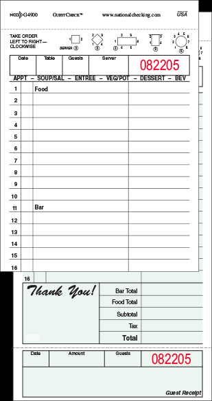 2 Part Green 15 Line Guest Check Board W44485