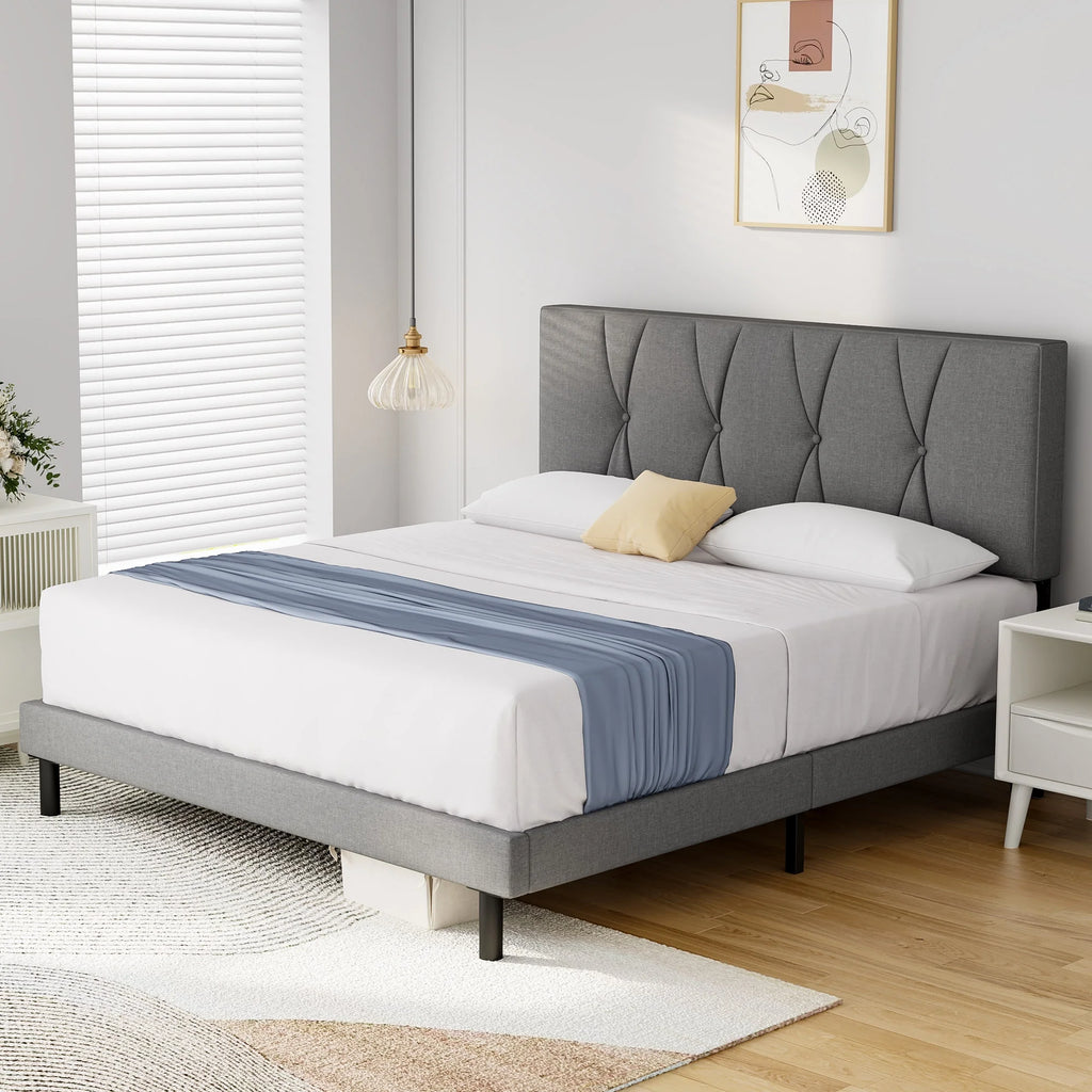 Queen Size Fabric Upholstered Platform Bed Frame T87214