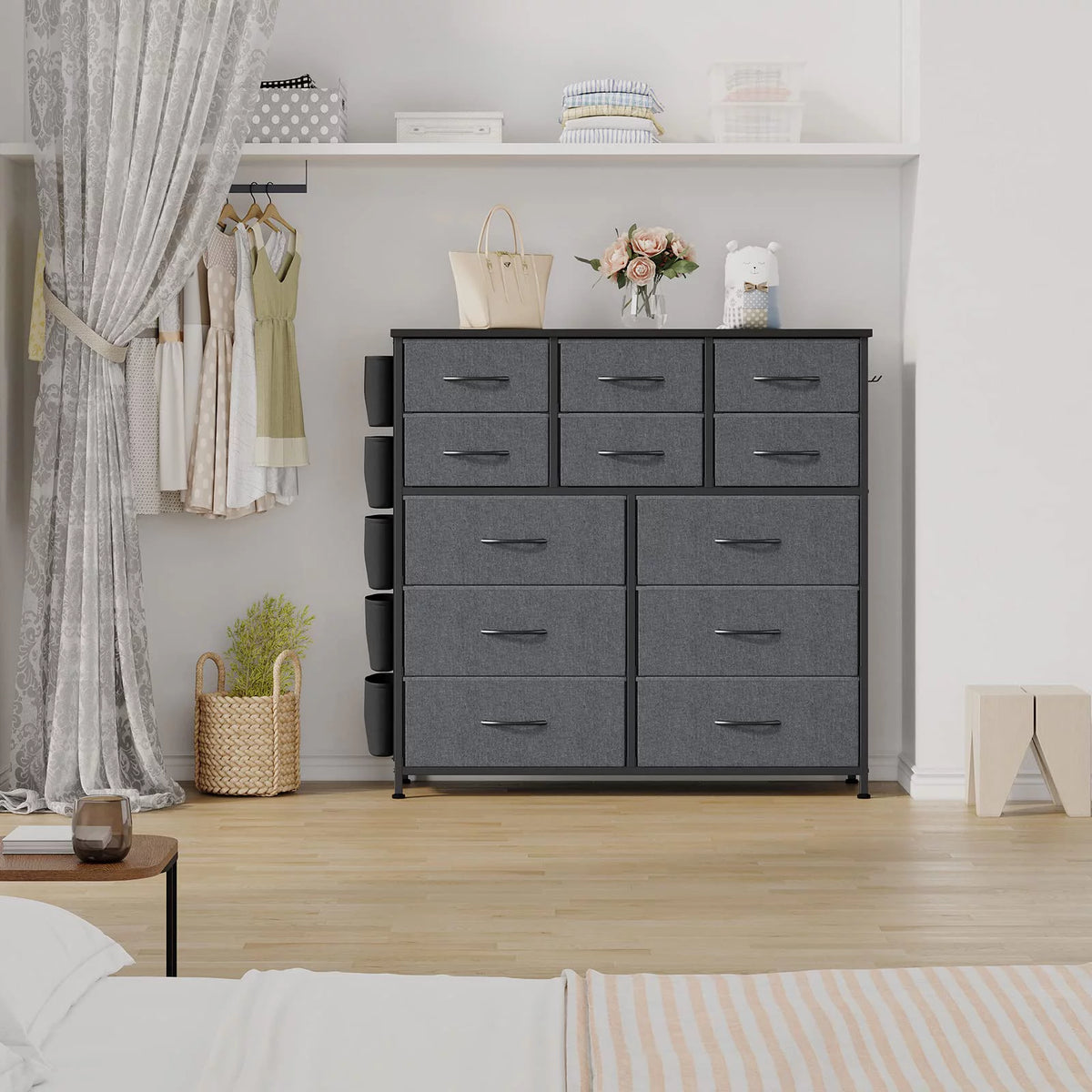 12 Drawer Fabric Dresser with Wood Tabletop B5452