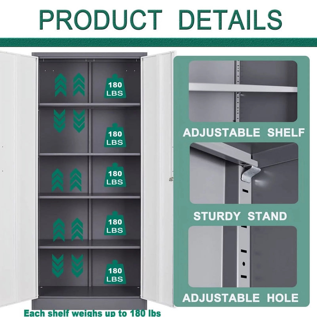 71" Black Metal Storage Cabinet with 4 Adjustable Shelves V12431