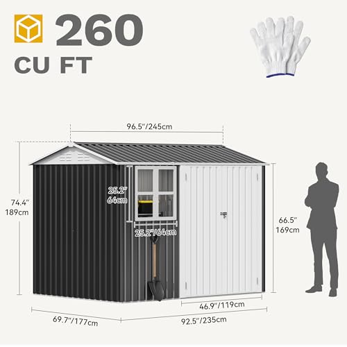8x6ft Steel Storage Shed with Window and Lockable Doors D731