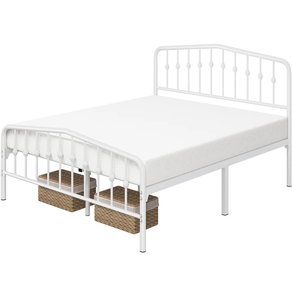 White Queen Metal Platform Bed with Arched Headboard J222384