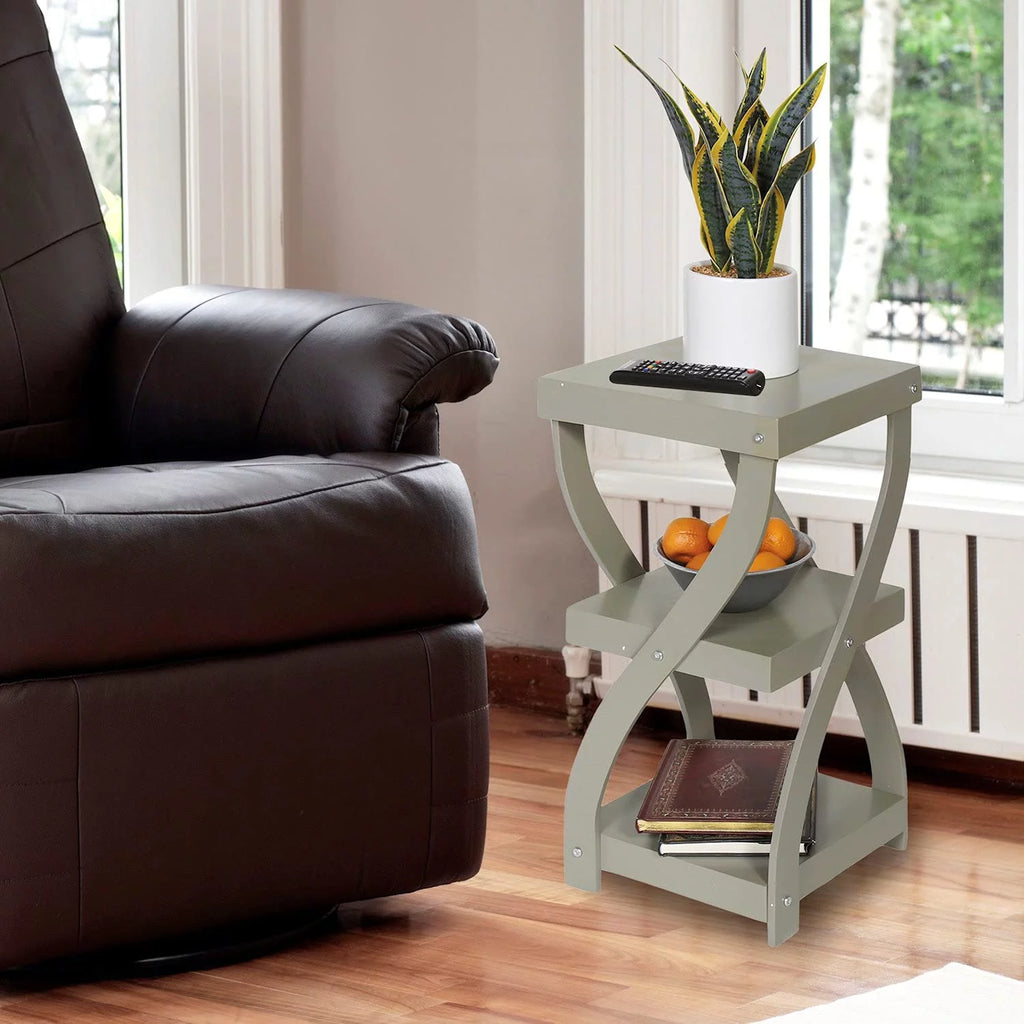 Gray 3 Tier Wooden Side Table with Shelves V833396