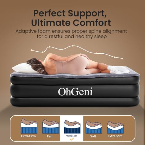 Queen Air Mattress with Built-in Pump, 18" Raised Inflatable Bed, Black P59178