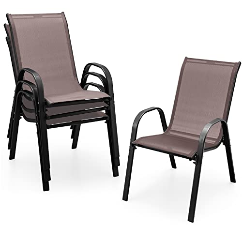 Set of 4 Stackable Patio Dining Chairs with Armrests W636