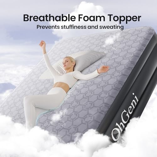 Queen Air Mattress with Built-in Pump, 18" Raised Inflatable Bed, Black P59178