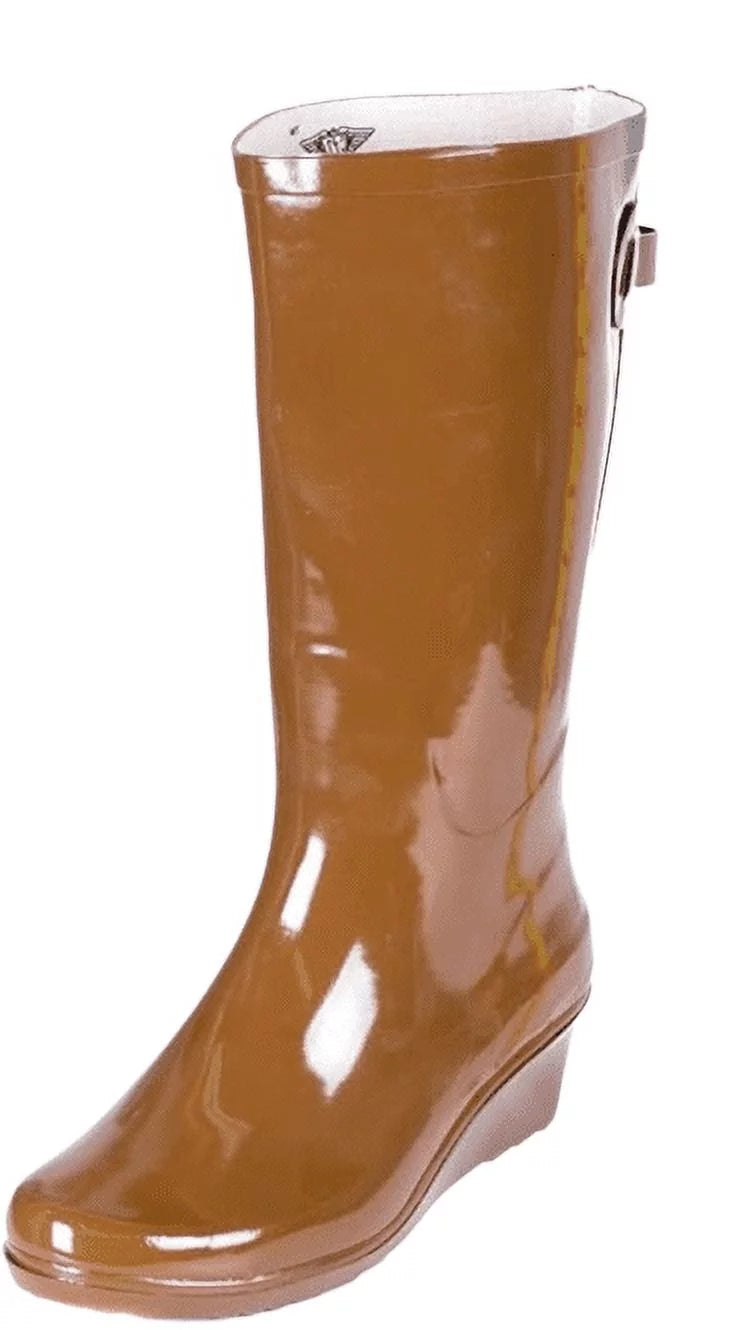 Tall Wedge Printed Plaid Rain Boot I249