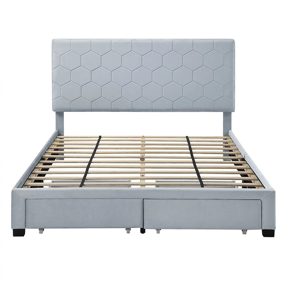 Light Gray Fabric Queen Bed with 2-Drawer M529413