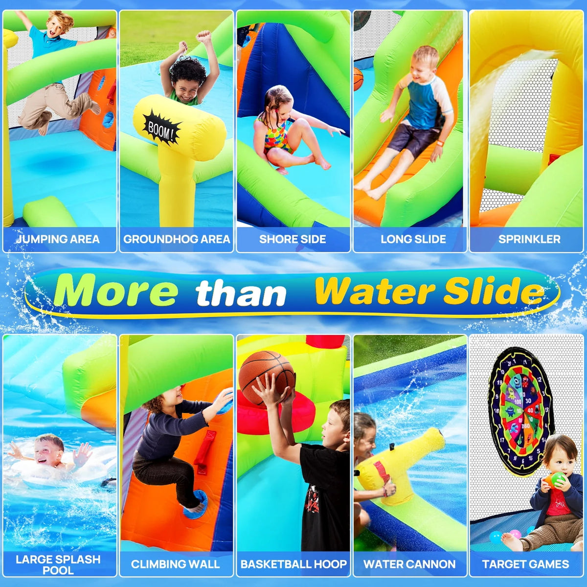 7 in 1 Inflatable Water Park with Slide Splash Pool O684345