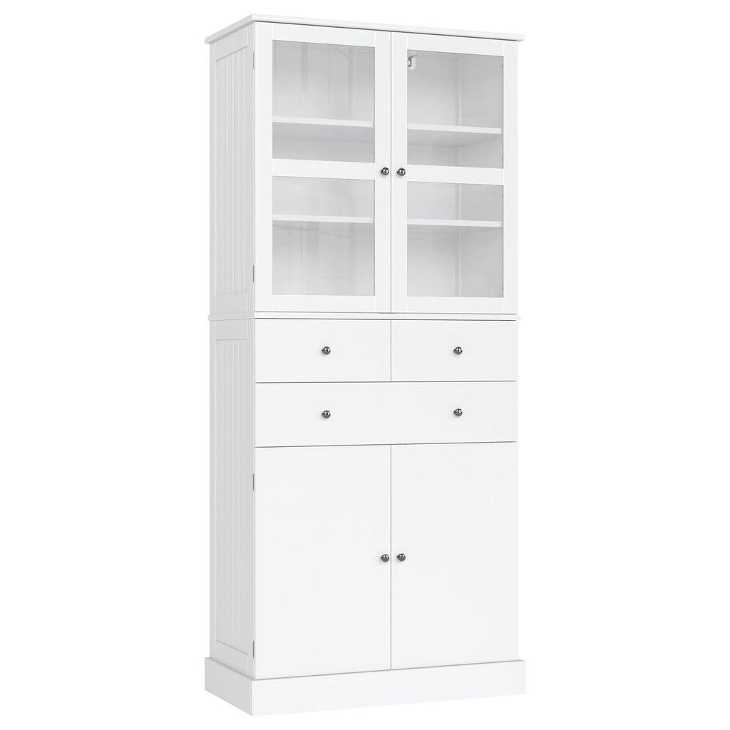 71" White Wood Bookcase with Glass Doors and 3 Drawers X4300