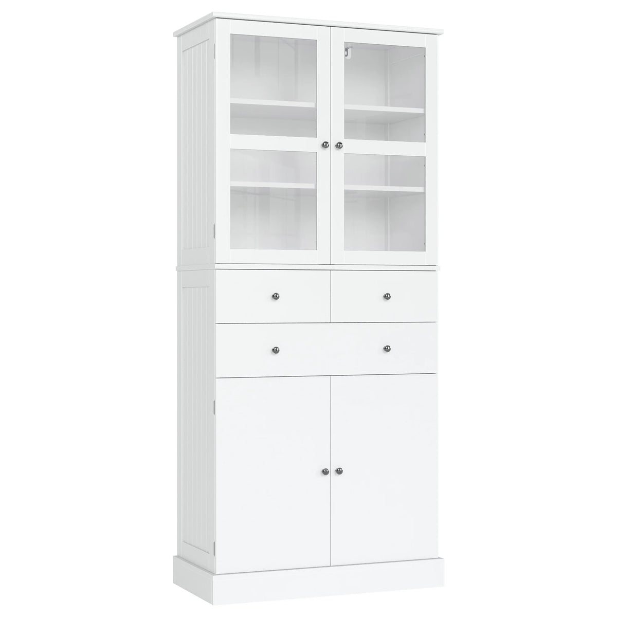 71" White Wood Bookcase with Glass Doors and 3 Drawers X4300