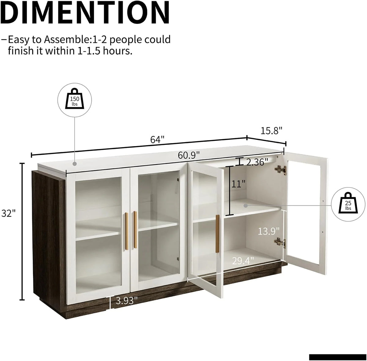 White Wood Sideboard Buffet Cabinet with Storage D780614