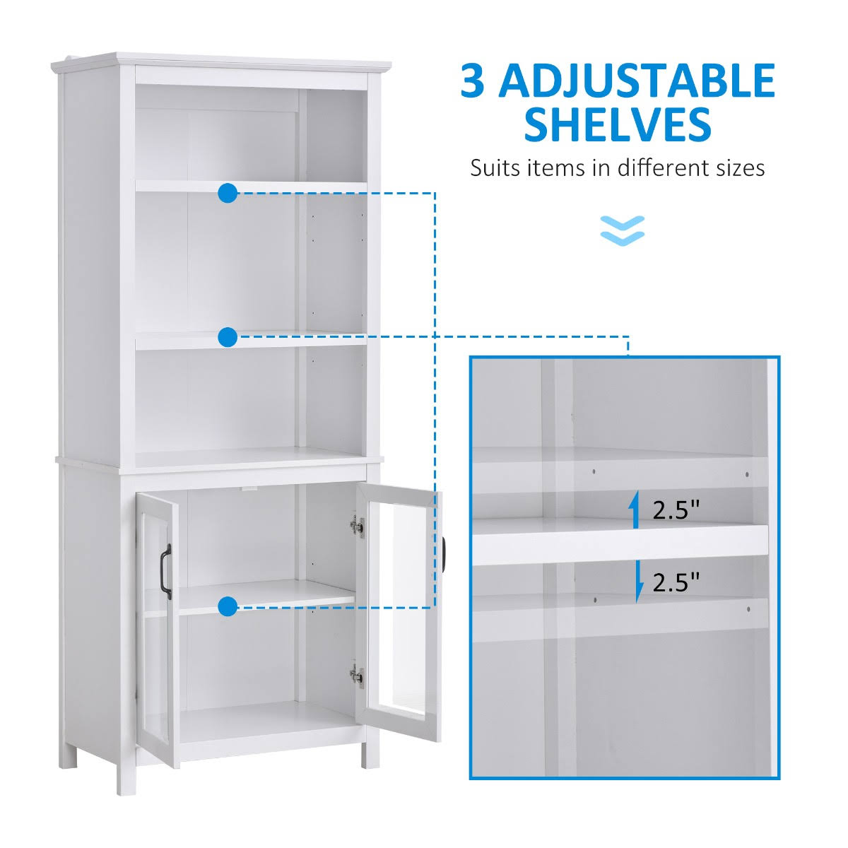 White Storage Cabinet Bookcase with Adjustable Shelves T1417