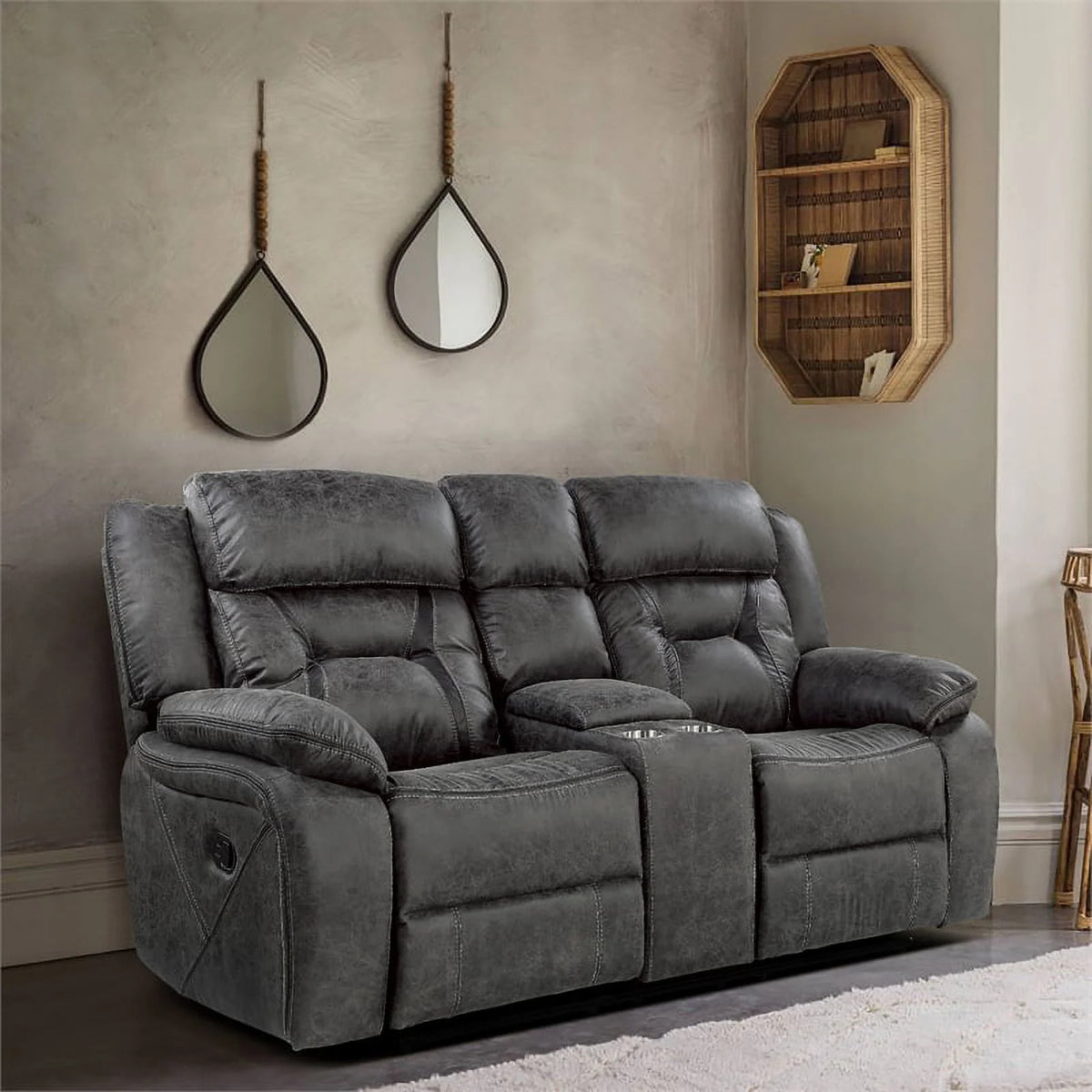 Gray Microfiber 2-Piece Reclining Sofa Set C882