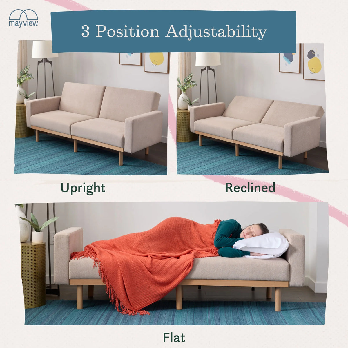 Light Gray Upholstered Wood Base Futon U62924