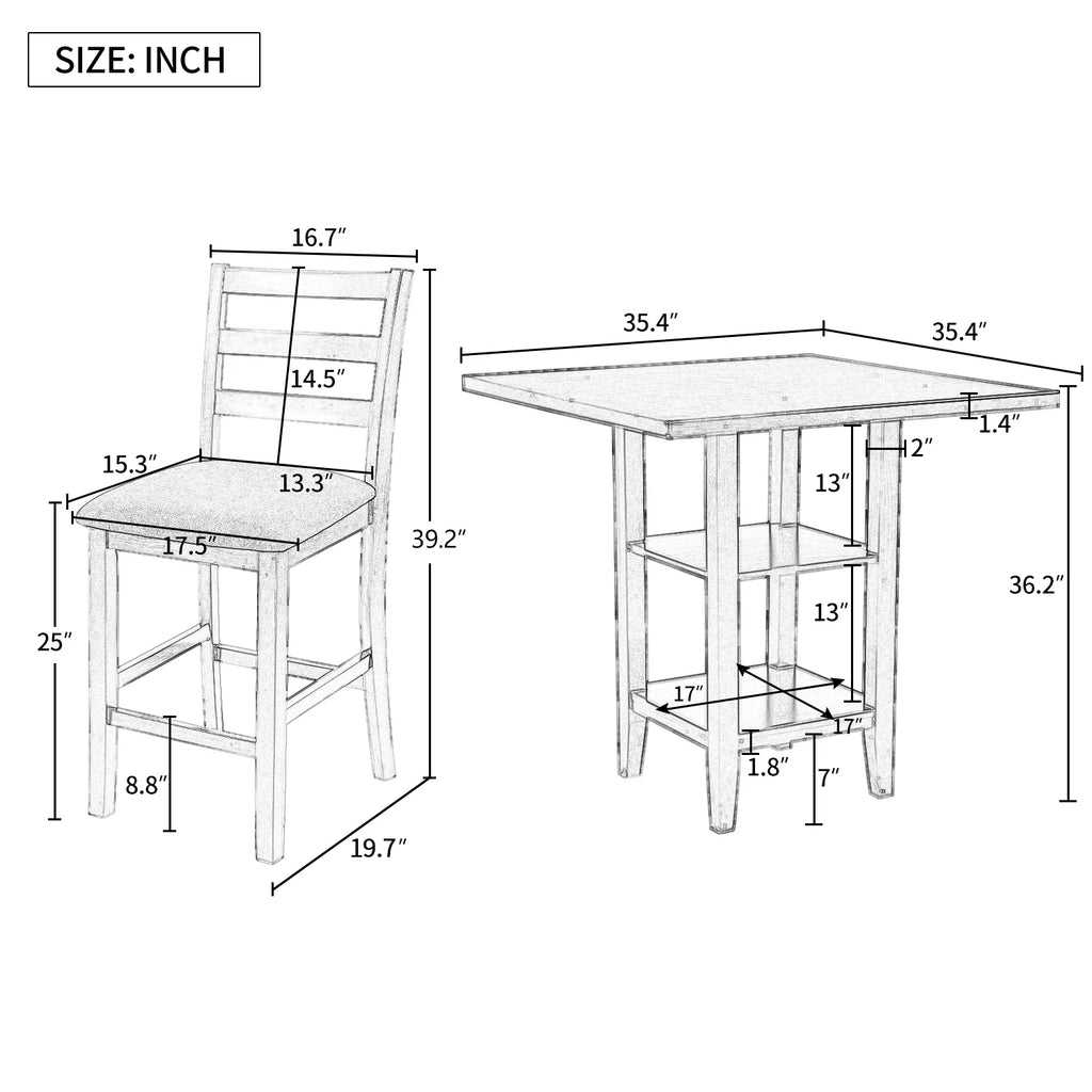 5-Piece Wooden Counter Height Dining Set with Padded Chairs C474433