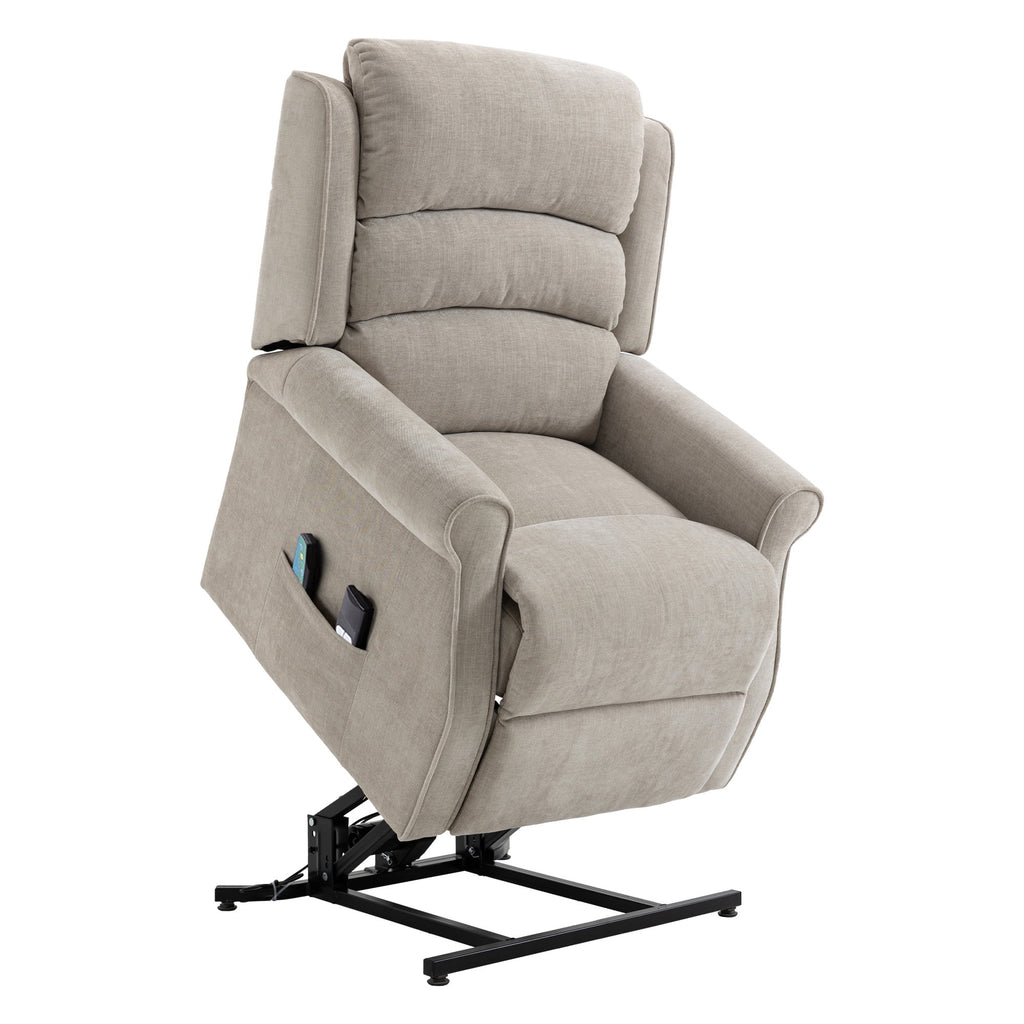 Beige Chenille Knit Power Lift Recliner Chair S822092