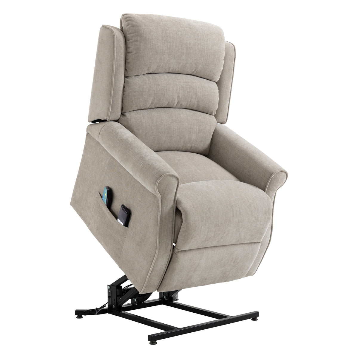 Beige Chenille Knit Power Lift Recliner Chair S822092