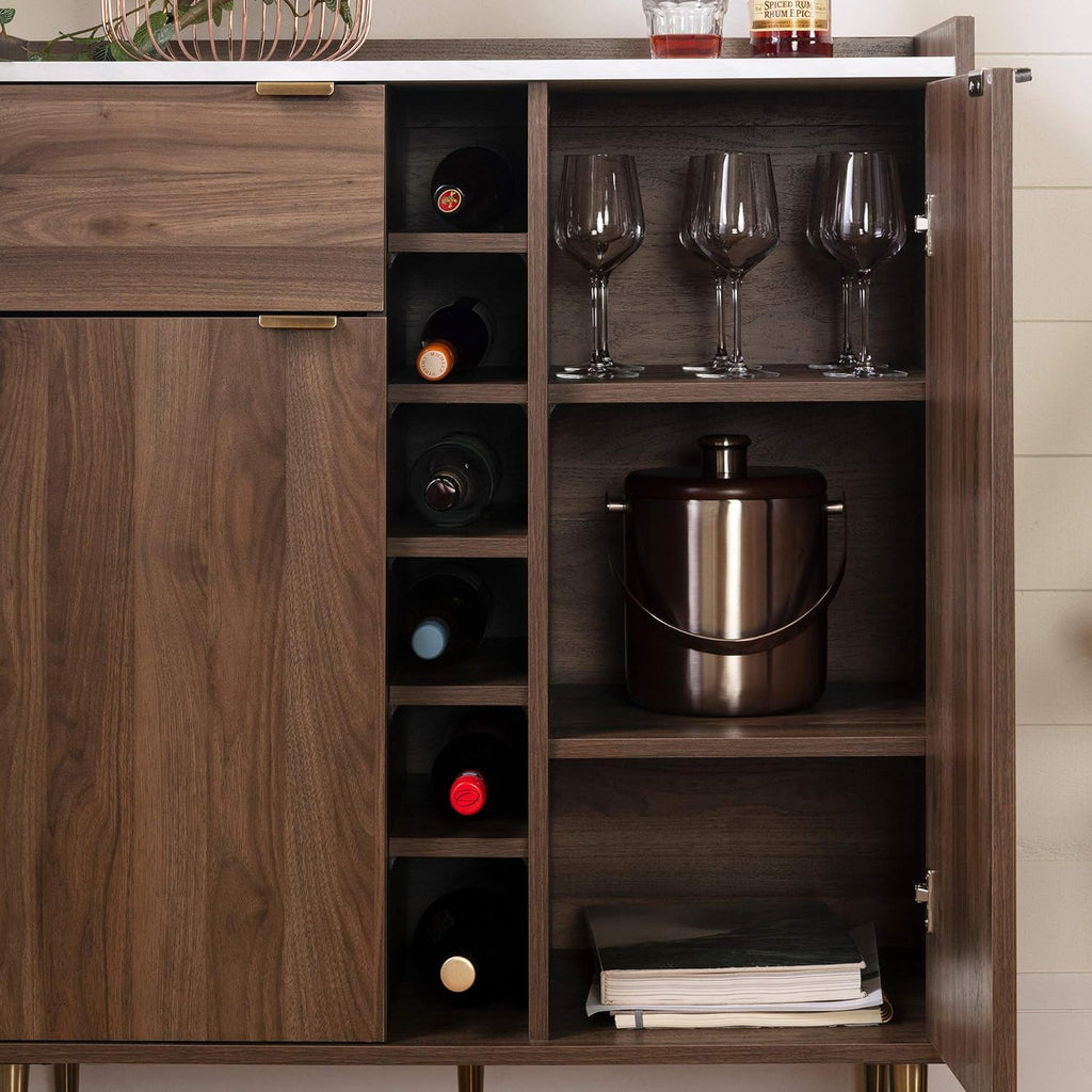 Natural Walnut Buffet with Faux Carrara Marble H85770