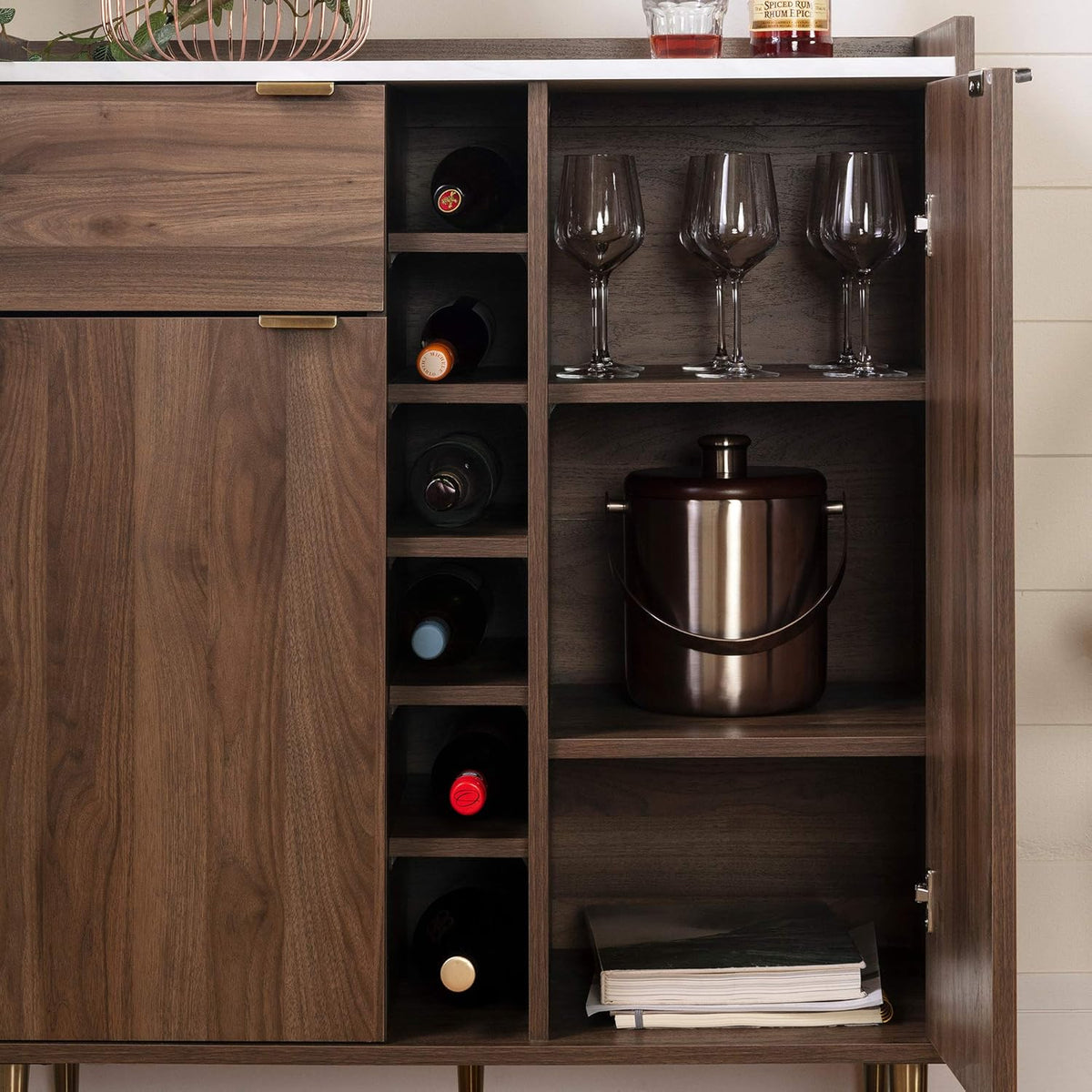 Natural Walnut Buffet with Faux Carrara Marble H85770