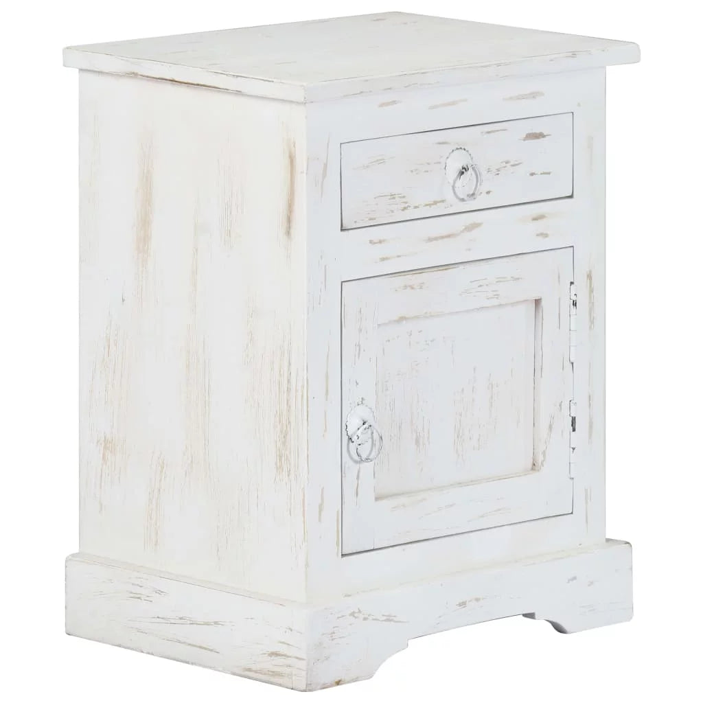 White Mango Wood Bedside Cabinet with Drawer and Door L6870