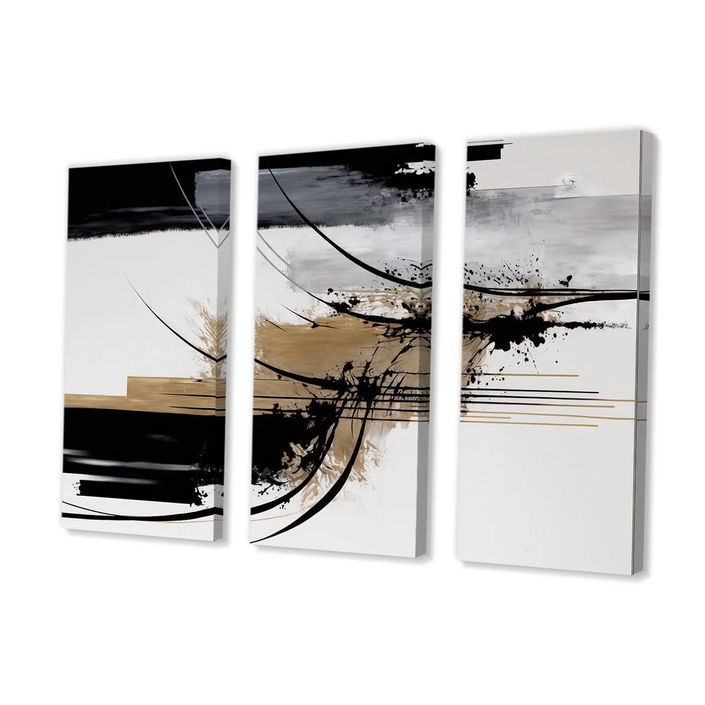 Black White Gold Geometric Canvas Art Print 3 Panels E20636