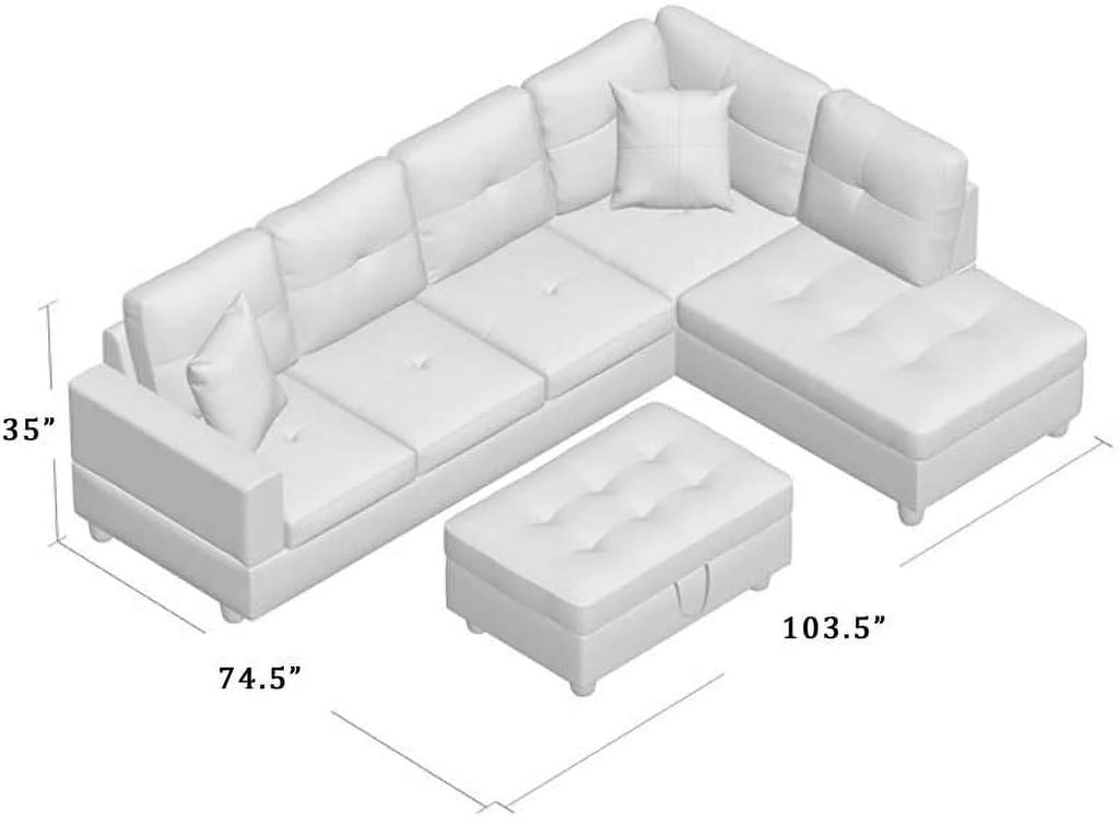 3 PCS L-Shaped Sectional Sofa Set with Storage Ottoman and Pillows Q804478