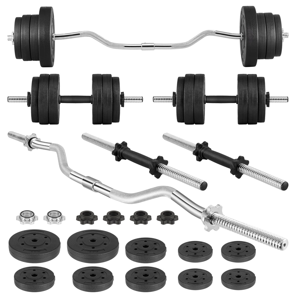 66LB 2 in 1 Olympic Adjustable Weight Set with Curl Bar O5585