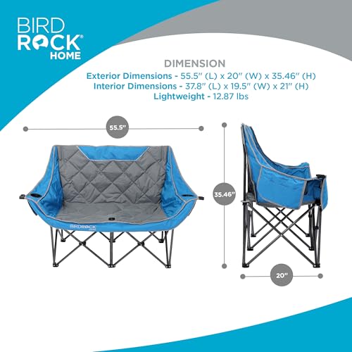 Double Camping Chair with Cup Holders, Blue & Grey G435919